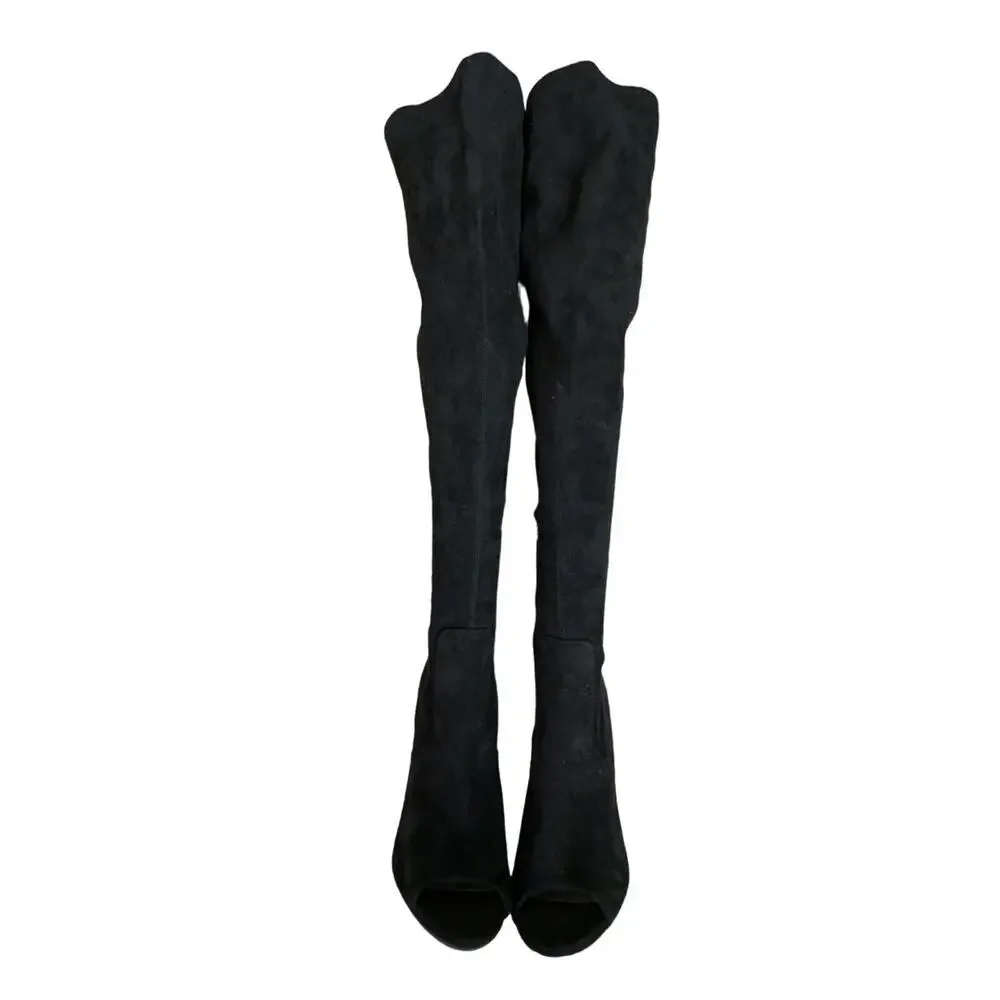 NWOT-1 SHOW! HOT TOMATO! BLACK VEGAN SUEDE  PEEP TOE OVER THE KNEE BOOTS!SZ 7.5M